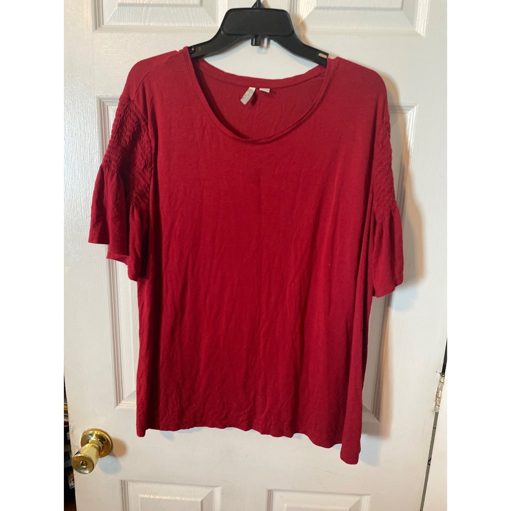 Est. 1946 Womens Red Smocked Ruffle Short Sleeve Scoop Neck Top Size 14/16W